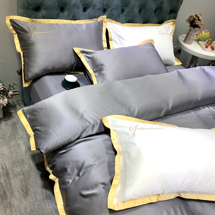 91家纺网 家纺一手货源 找家纺 安妮 2020新款水洗真丝凯茜四件套（实拍图） 光泽灰