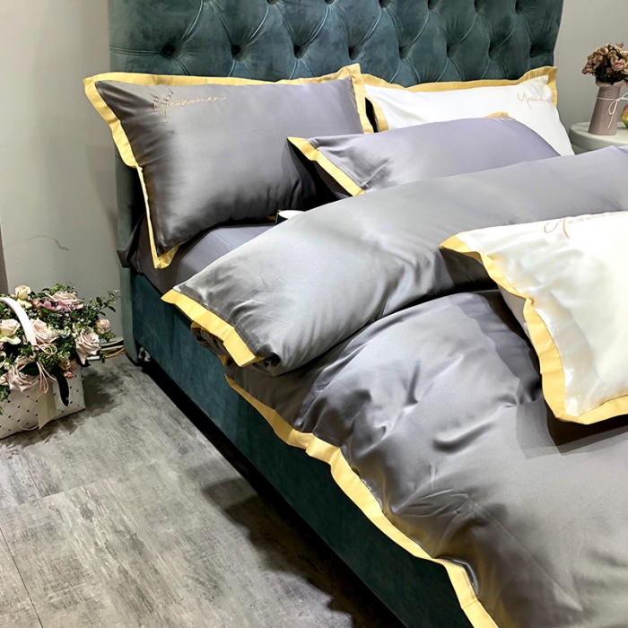 91家纺网 家纺一手货源 找家纺 安妮 2020新款水洗真丝凯茜四件套（实拍图） 光泽灰