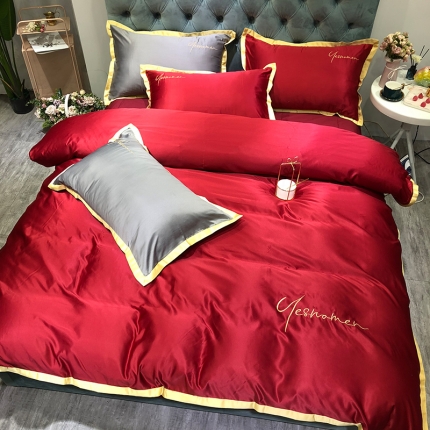 91家纺网 家纺一手货源 找家纺 安妮 2020新款水洗真丝凯茜四件套（实拍图）酒红