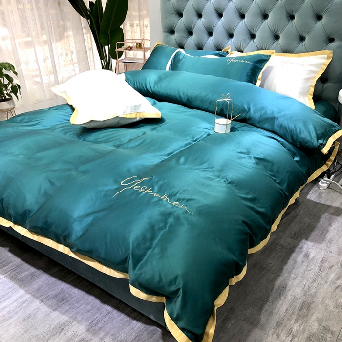 91家纺网 家纺一手货源 找家纺 安妮 2020新款水洗真丝凯茜四件套（实拍图）墨绿