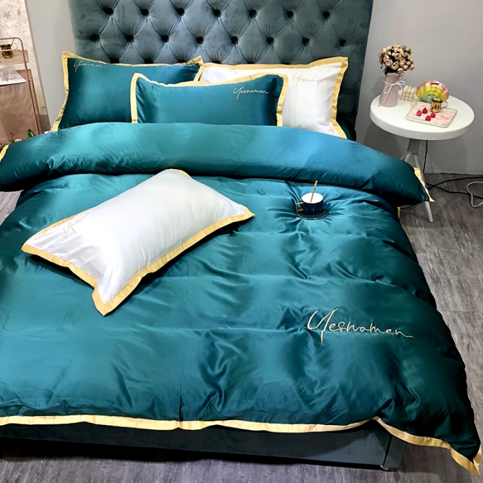 91家纺网 家纺一手货源 找家纺 安妮 2020新款水洗真丝凯茜四件套（实拍图）墨绿