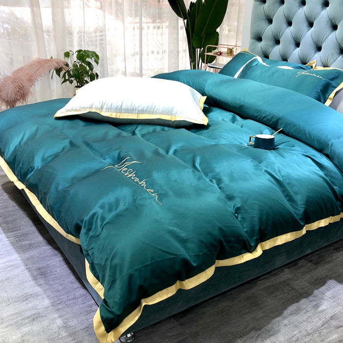 91家纺网 家纺一手货源 找家纺 安妮 2020新款水洗真丝凯茜四件套（实拍图）墨绿