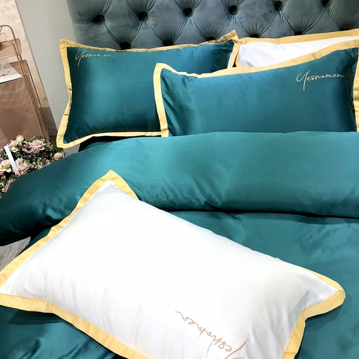 91家纺网 家纺一手货源 找家纺 安妮 2020新款水洗真丝凯茜四件套（实拍图）墨绿