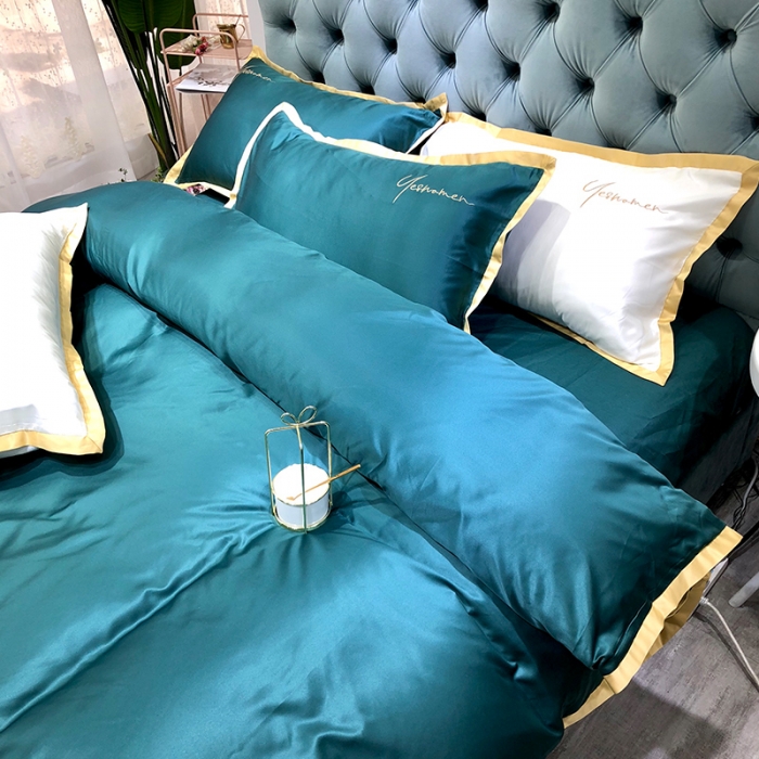 91家纺网 家纺一手货源 找家纺 安妮 2020新款水洗真丝凯茜四件套（实拍图）墨绿