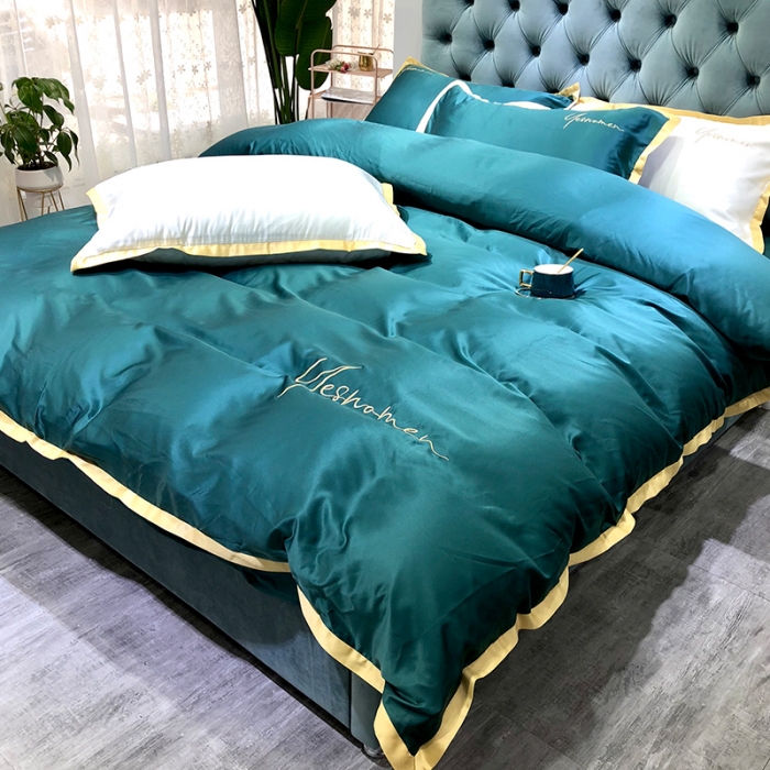 91家纺网 家纺一手货源 找家纺 安妮 2020新款水洗真丝凯茜四件套（实拍图）墨绿