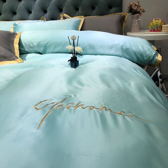 91家纺网 家纺一手货源 找家纺 安妮 2020新款水洗真丝凯茜四件套（实拍图） 松石绿