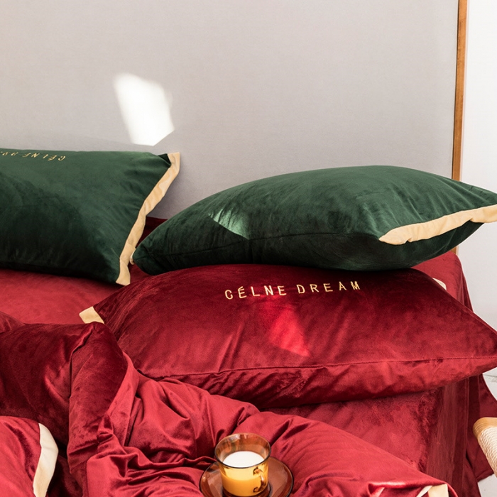 91家纺网 家纺一手货源 找家纺 安妮 2020赛琳娜丽丝绒水晶绒四件套床单款《带包装》 酒红