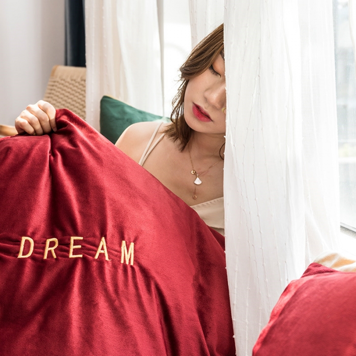 91家纺网 家纺一手货源 找家纺 安妮 2020赛琳娜丽丝绒水晶绒四件套床单款《带包装》 酒红