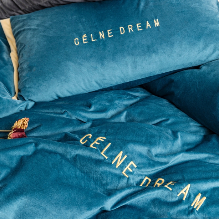 91家纺网 家纺一手货源 找家纺 安妮 2020赛琳娜丽丝绒水晶绒四件套床单款《带包装》月光蓝