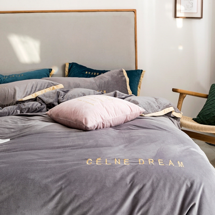 91家纺网 家纺一手货源 找家纺 安妮 2020赛琳娜丽丝绒水晶绒四件套床单款《带包装》 银灰