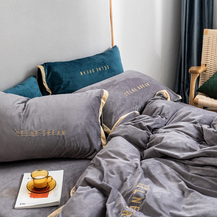 91家纺网 家纺一手货源 找家纺 安妮 2020赛琳娜丽丝绒水晶绒四件套床单款《带包装》 银灰