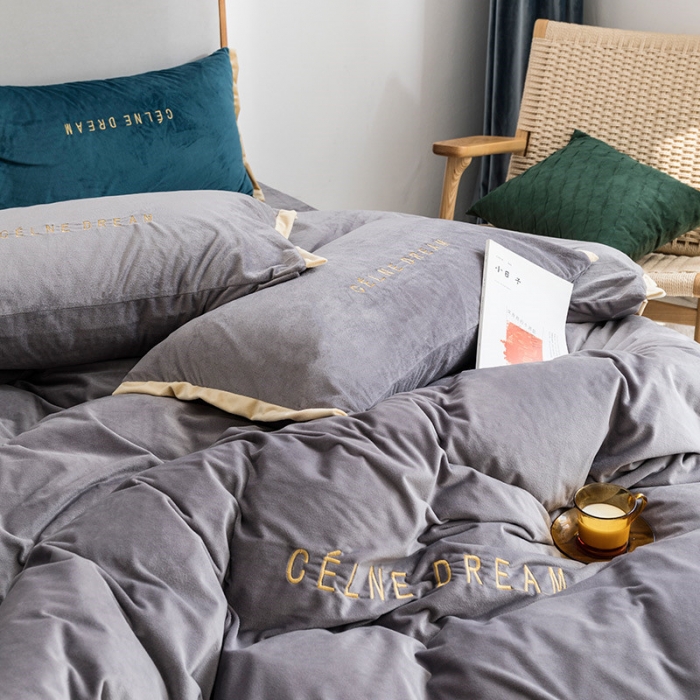 91家纺网 家纺一手货源 找家纺 安妮 2020赛琳娜丽丝绒水晶绒四件套床单款《带包装》 银灰