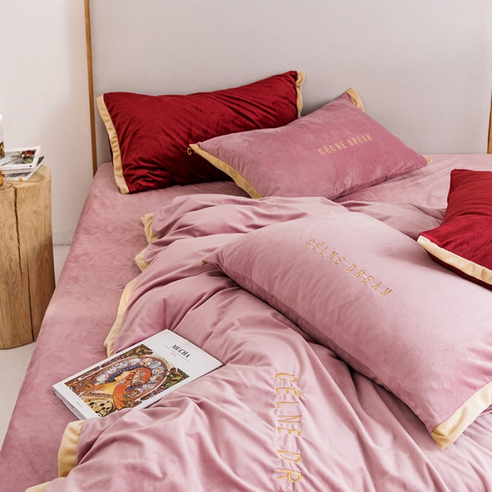 91家纺网 家纺一手货源 找家纺 安妮 2020赛琳娜丽丝绒水晶绒四件套床单款《带包装》豆沙