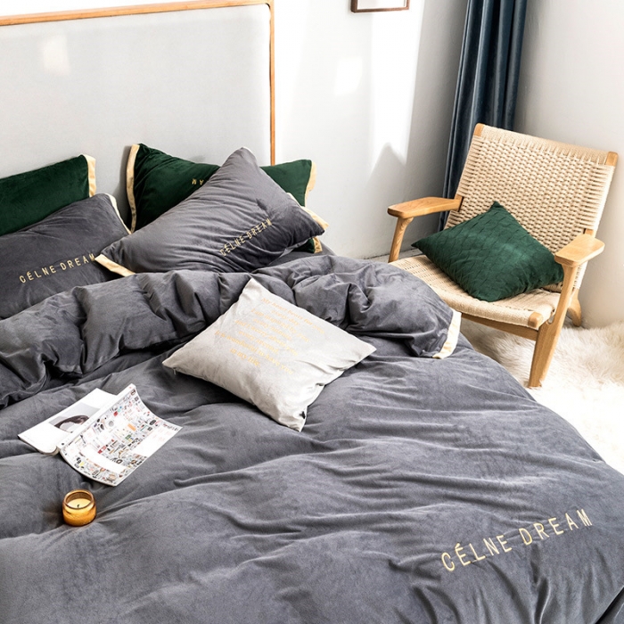 91家纺网 家纺一手货源 找家纺 安妮 2020赛琳娜丽丝绒水晶绒四件套床单款《带包装》高级灰