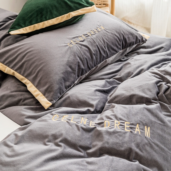 91家纺网 家纺一手货源 找家纺 安妮 2020赛琳娜丽丝绒水晶绒四件套床单款《带包装》高级灰