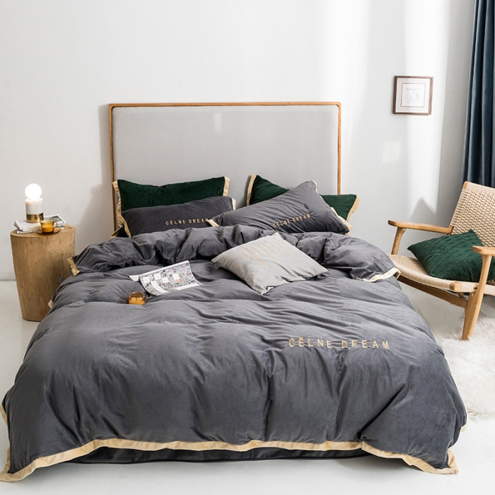 91家纺网 家纺一手货源 找家纺 安妮 2020赛琳娜丽丝绒水晶绒四件套床单款《带包装》高级灰