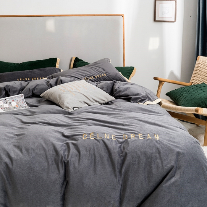 91家纺网 家纺一手货源 找家纺 安妮 2020赛琳娜丽丝绒水晶绒四件套床单款《带包装》高级灰