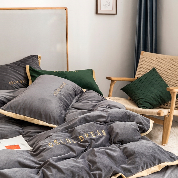 91家纺网 家纺一手货源 找家纺 安妮 2020赛琳娜丽丝绒水晶绒四件套床单款《带包装》高级灰