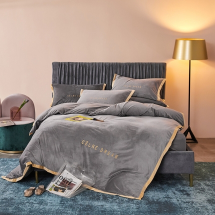 91家纺网 家纺一手货源 找家纺 （总）安妮2020赛琳娜丽丝绒水晶绒四件套床笠款带包装棚拍图