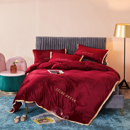 安妮2020赛琳娜丽丝绒水晶绒四件套床单款带包装棚拍图 酒红