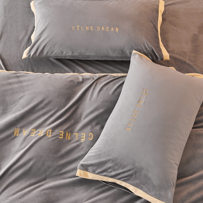 91家纺网 家纺一手货源 找家纺 安妮2020赛琳娜丽丝绒水晶绒四件套床单款带包装棚拍图 银灰