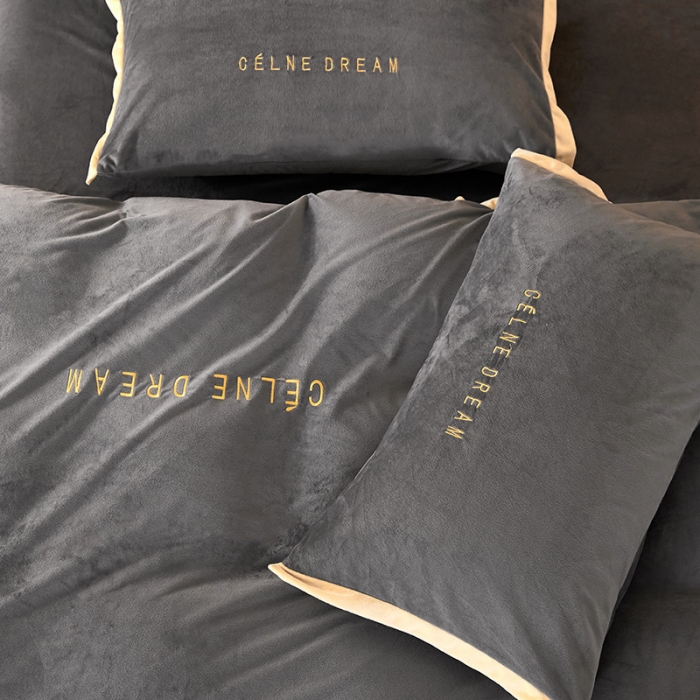 91家纺网 家纺一手货源 找家纺 安妮2020赛琳娜丽丝绒水晶绒四件套床单款带包装棚拍图高级灰