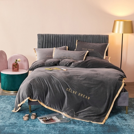 91家纺网 家纺一手货源 找家纺 （总）安妮2020赛琳娜丽丝绒水晶绒四件套床笠款带包装棚拍图