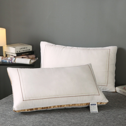 91家纺网 家纺一手货源 找家纺 浩宇家纺 新款全棉枕芯刺绣款成人羽丝绒枕头纯棉立体绣花线-金