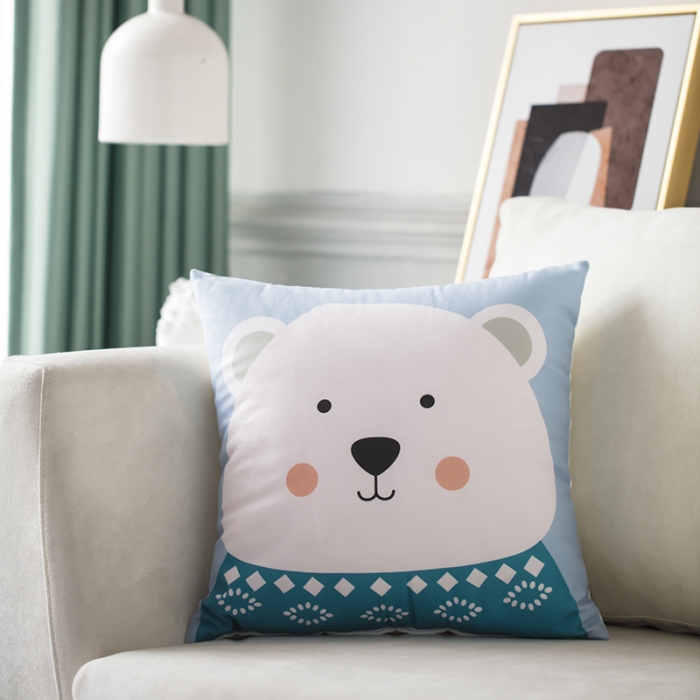 91家纺网 家纺一手货源 找家纺 橘夏纺织品 2025新款亲肤短毛绒印花抱枕 呆萌熊