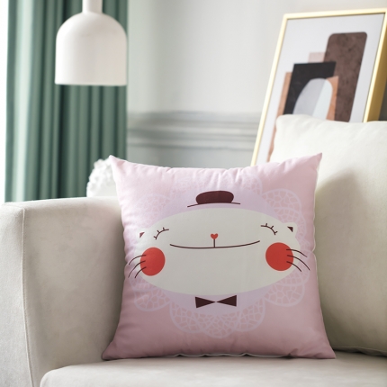 91家纺网 家纺一手货源 找家纺 橘夏纺织品 2025新款亲肤短毛绒印花抱枕 粉色猫咪