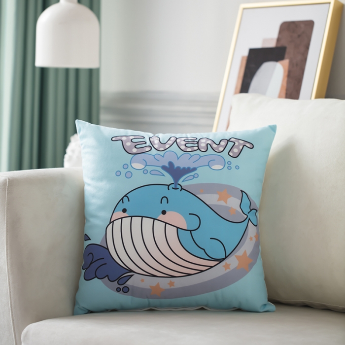 91家纺网 家纺一手货源 找家纺 橘夏纺织品 2025新款亲肤短毛绒印花抱枕 蓝鲸鱼