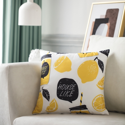 91家纺网 家纺一手货源 找家纺 橘夏纺织品 2025新款亲肤短毛绒印花抱枕 柠檬茶