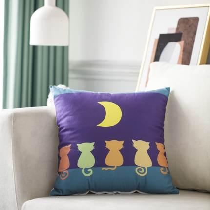 91家纺网 家纺一手货源 找家纺 橘夏纺织品 2025新款亲肤短毛绒印花抱枕 晚安猫