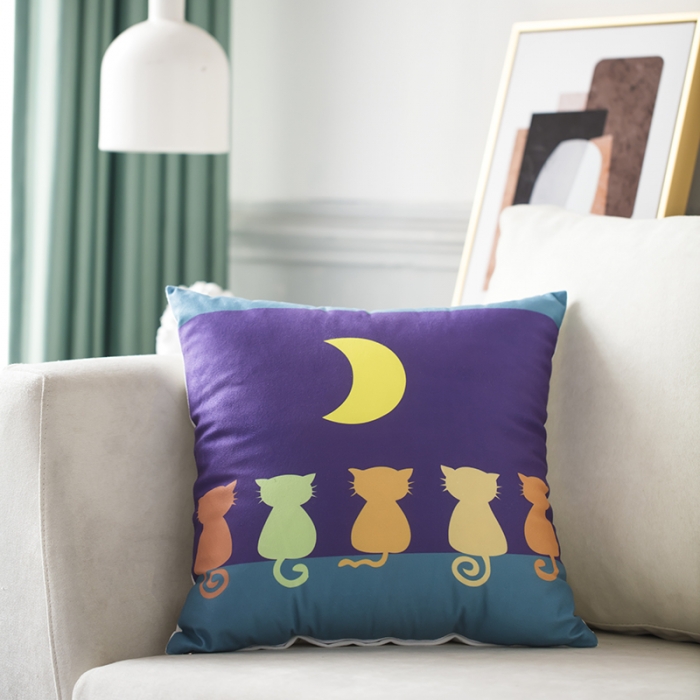 91家纺网 家纺一手货源 找家纺 橘夏纺织品 2025新款亲肤短毛绒印花抱枕 晚安猫