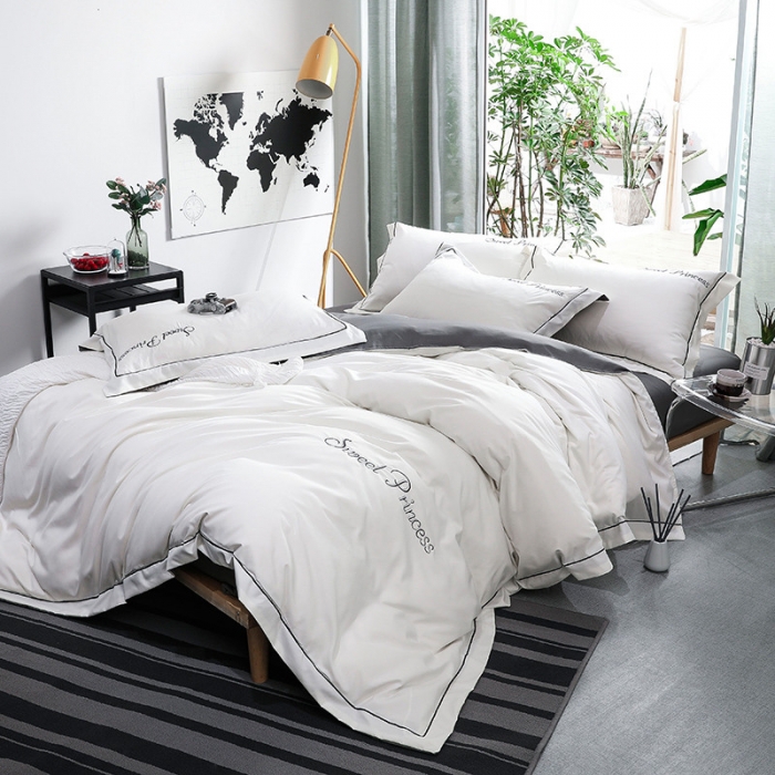 91家纺网 家纺一手货源 找家纺 骏腾  2022新款甜蜜公主系列水洗冰丝四件套 白灰