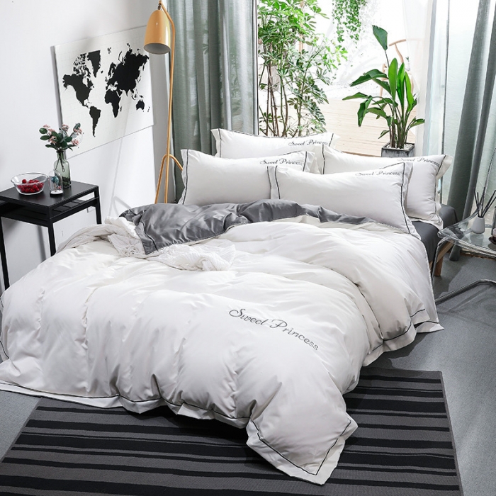 91家纺网 家纺一手货源 找家纺 骏腾  2022新款甜蜜公主系列水洗冰丝四件套 白灰