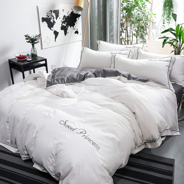 91家纺网 家纺一手货源 找家纺 骏腾  2022新款甜蜜公主系列水洗冰丝四件套 白灰