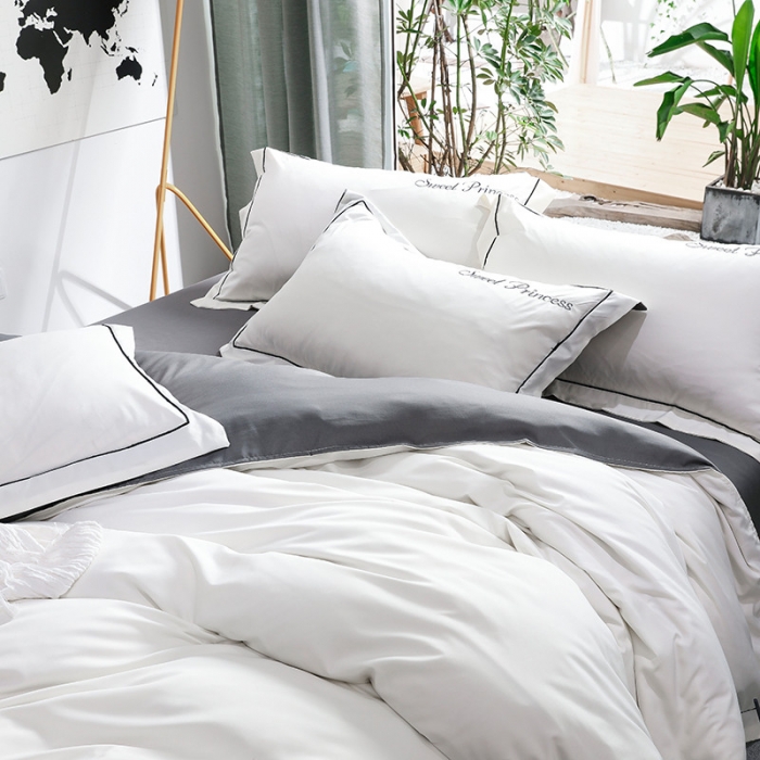 91家纺网 家纺一手货源 找家纺 骏腾  2022新款甜蜜公主系列水洗冰丝四件套 白灰