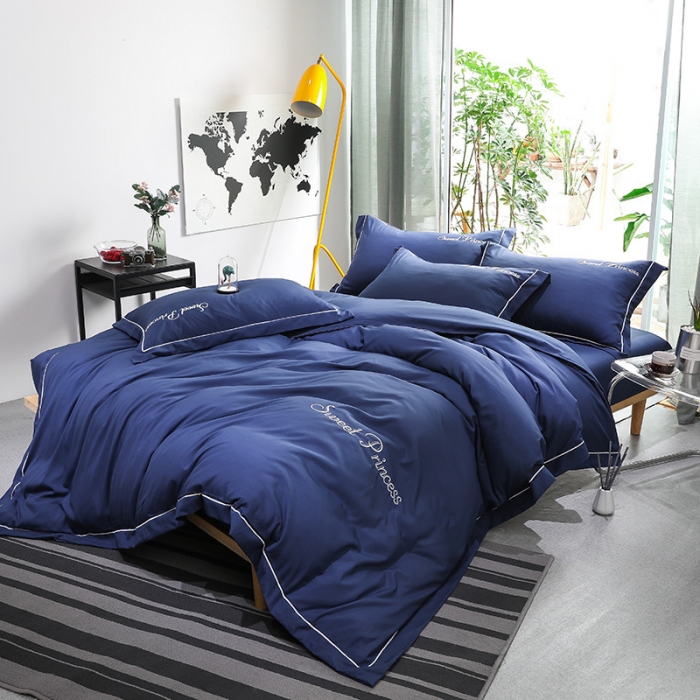 91家纺网 家纺一手货源 找家纺 骏腾  2022新款甜蜜公主系列水洗冰丝四件套 宝蓝