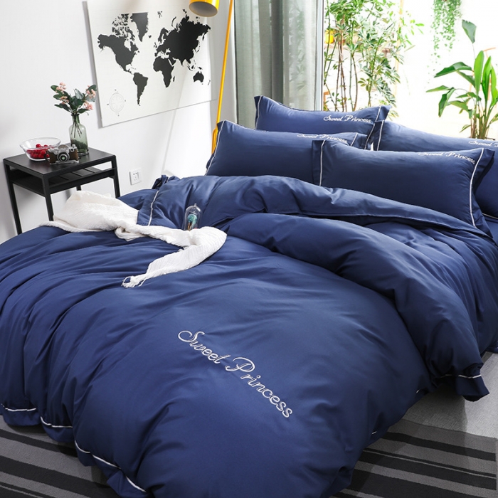 91家纺网 家纺一手货源 找家纺 骏腾  2022新款甜蜜公主系列水洗冰丝四件套 宝蓝