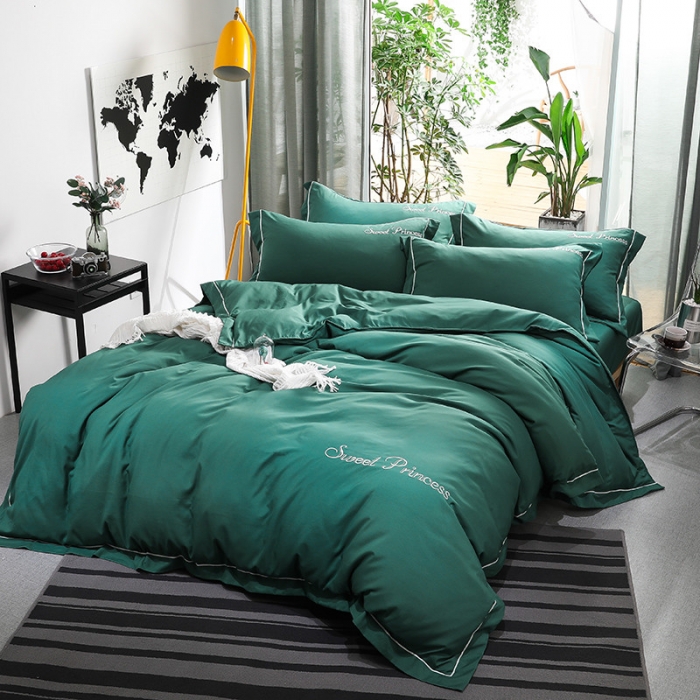 91家纺网 家纺一手货源 找家纺 骏腾  2022新款甜蜜公主系列水洗冰丝四件套 墨绿