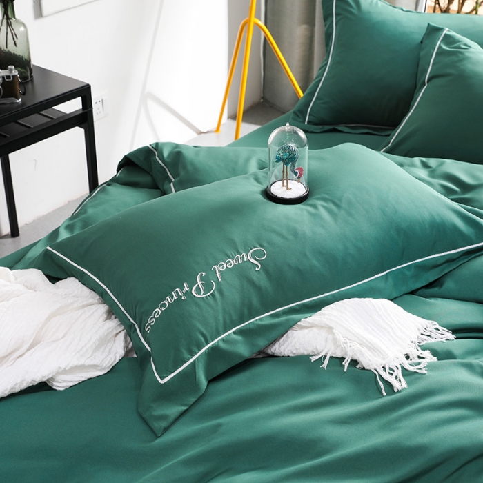 91家纺网 家纺一手货源 找家纺 骏腾  2022新款甜蜜公主系列水洗冰丝四件套 墨绿