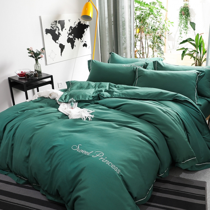 91家纺网 家纺一手货源 找家纺 骏腾  2022新款甜蜜公主系列水洗冰丝四件套 墨绿