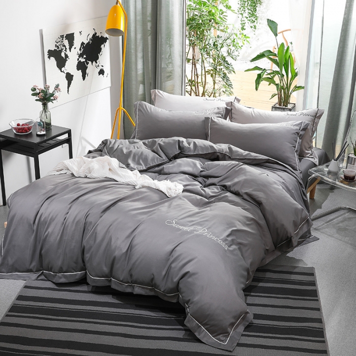 91家纺网 家纺一手货源 找家纺 骏腾  2022新款甜蜜公主系列水洗冰丝四件套 深灰