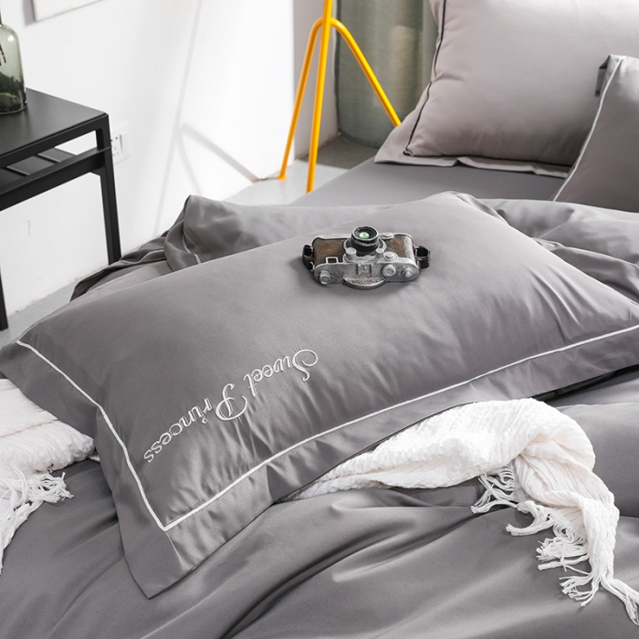 91家纺网 家纺一手货源 找家纺 骏腾  2022新款甜蜜公主系列水洗冰丝四件套 深灰