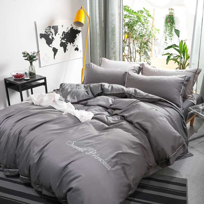 91家纺网 家纺一手货源 找家纺 骏腾  2022新款甜蜜公主系列水洗冰丝四件套 深灰