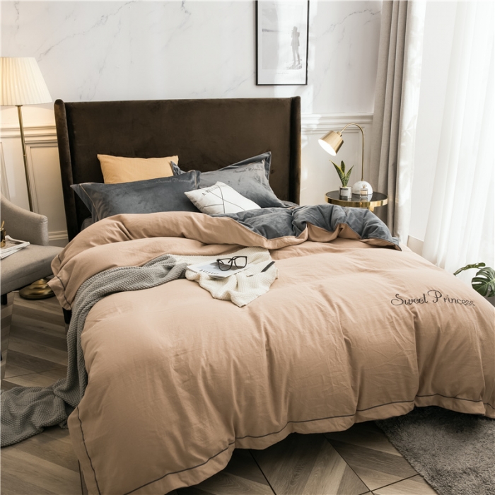 91家纺网 家纺一手货源 找家纺 骏腾 2022新款甜心公主水晶绒绣花四件套 甜心公主-卡其灰