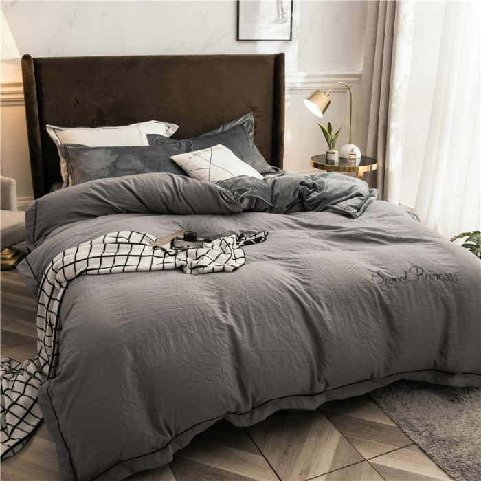 91家纺网 家纺一手货源 找家纺 骏腾 2022新款甜心公主水晶绒绣花四件套 甜心公主-灰