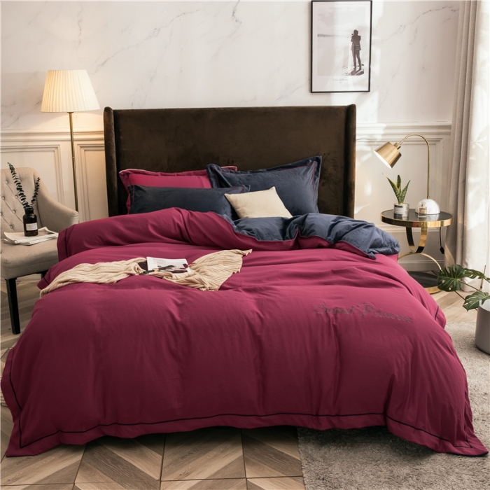 91家纺网 家纺一手货源 找家纺 骏腾 2022新款甜心公主水晶绒绣花四件套 甜心公主-酒红蓝