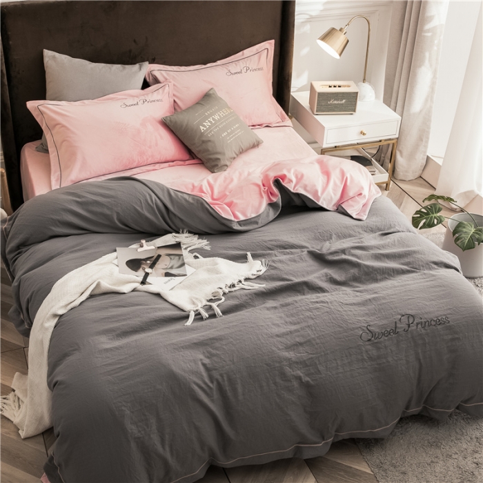 91家纺网 家纺一手货源 找家纺 骏腾 2022新款甜心公主水晶绒绣花四件套 甜心公主-灰玉